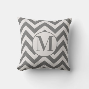 Modern Grey White Stripes Monogram Cushion