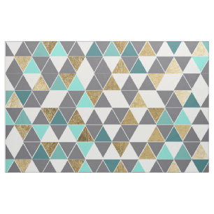 Modern Grey White Teal and Faux Gold Triangles Fabric
