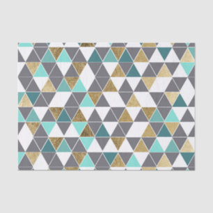 Modern Grey White Teal and Faux Gold Triangles Tissue Paper