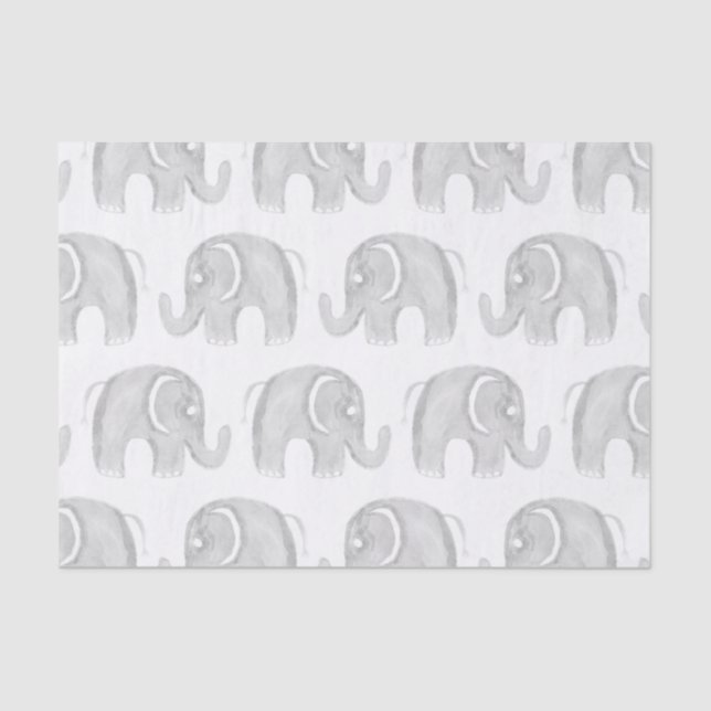 Modern grey white watercolor hand painted elephant tissue paper (Front)
