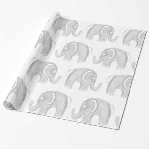 Modern grey white watercolor hand painted elephant wrapping paper