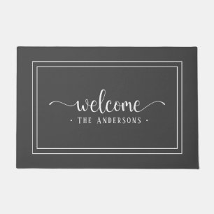 Modern Grey & White Welcome script Family/Company Doormat