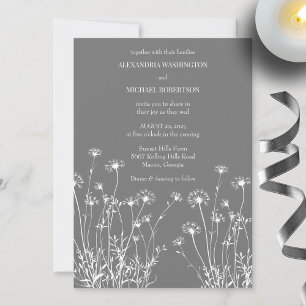 Modern Grey & White Wildflower Wedding Invitation