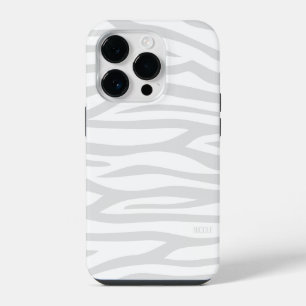 Modern Grey White Zebra Print Personalised iPhone 14 Pro Case