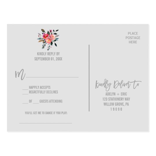 Modern Grey | Winter Flower Song Request RSVP Postcard