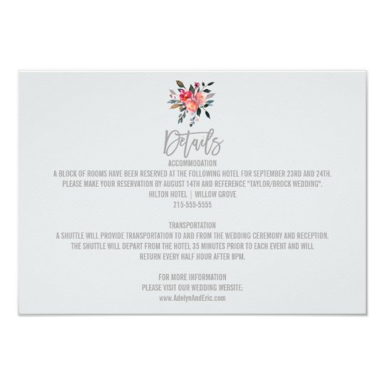Modern Grey | Winter Flower Wedding Details Card