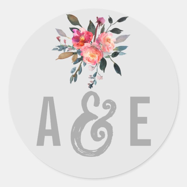 Modern Grey | Winter Flower Wedding Envelope Seals (Front)