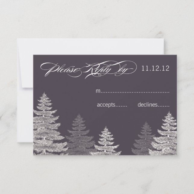 Modern Grey Winter Wedding RSVP Cards Trees (Front)