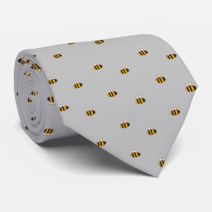 Modern Grey Yellow Bee Seamless Pattern Tie