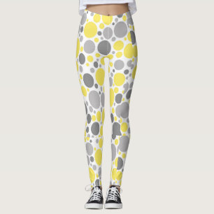 Modern Grey Yellow Bubbles Leggings