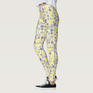 Modern Grey Yellow Bubbles Leggings