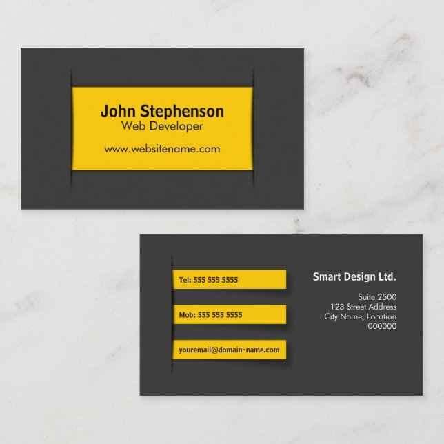 Modern Grey Yellow Business Card (Front/Back)