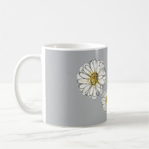 Modern Grey Yellow Daisy Floral Coffee Jumbo Mug