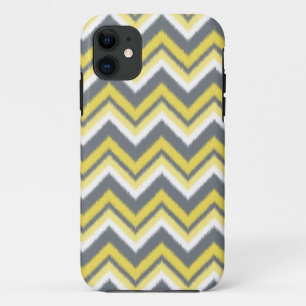 Modern Grey Yellow ikat Chevron Pattern iPhone 11 Case