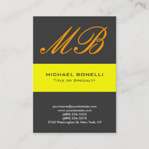 Modern grey yellow orange monogram business card