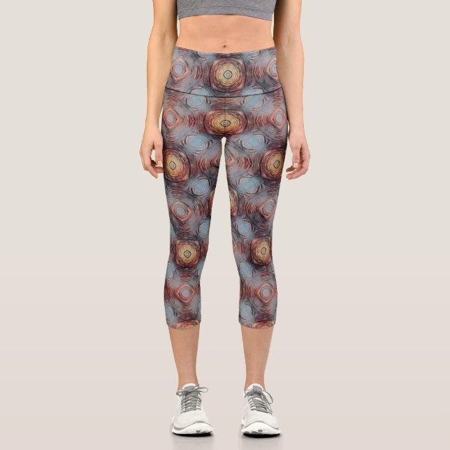 Modern Grey Yellow Pattern Elegant  Capri Leggings (Front)