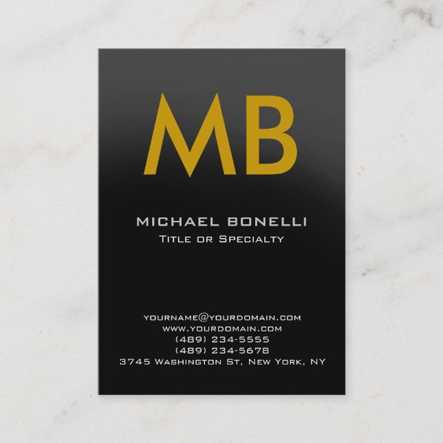 Modern grey yellow trendy monogram business card (Front)