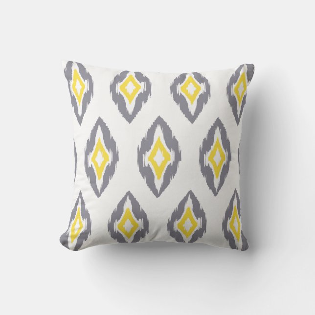Modern grey yellow white Ikat Tribal Pattern 1b Cushion (Front)