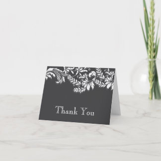 Modern GreyFloral Leaf Flourish Thank You Note