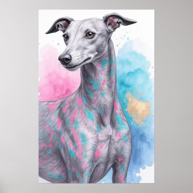 Modern Greyhound in Abstract Watercolor Custom Poster (Front)