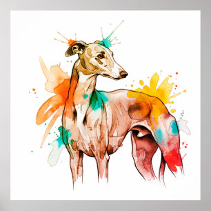 Modern Greyhound Poster with Watercolor Accents