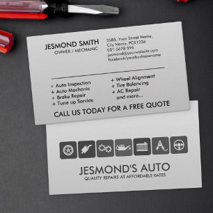 Modern Greyscale Mechanic Car Repair with icons Business Card