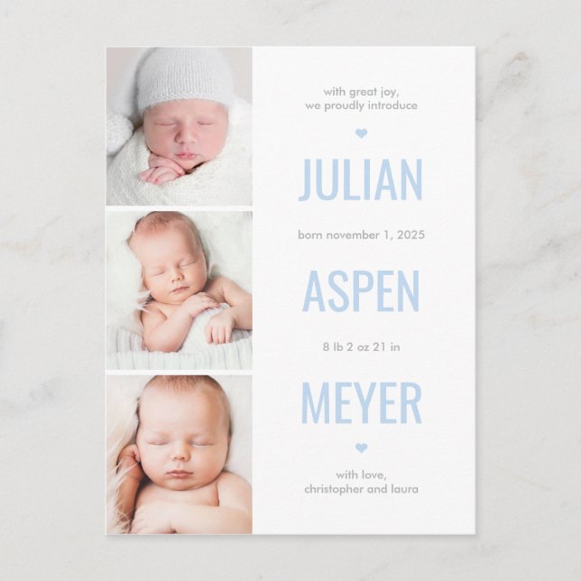 Modern Grid Editable Colour Announcement Postcard (Front)