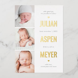 Modern Grid Foil Baby Birth Announcement