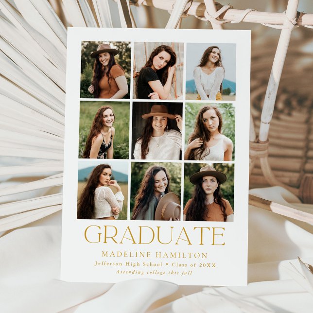 Modern Grid Gold 9 Photo Collage Graduation Announcement (Creator Uploaded)