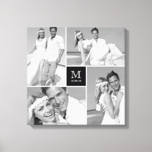 Modern Grid Monogram Wedding Photo Collage Canvas Print