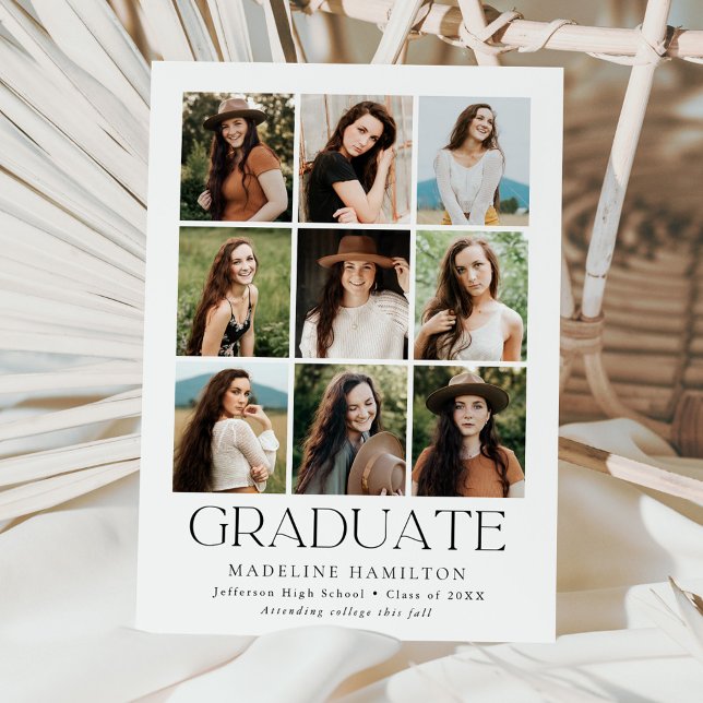 Modern Grid White 9 Photo Collage Graduation Announcement (Creator Uploaded)