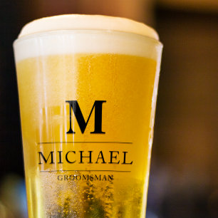 Modern Groomsmen Gifts Monogram Best Man Beer Glass