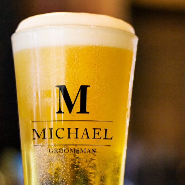 Modern Groomsmen Gifts Monogram Best Man Beer Glass (Creator Uploaded)