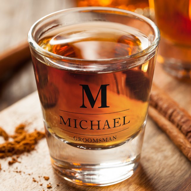 Modern Groomsmen Gifts Monogram Initial Best Man Shot Glass (Creator Uploaded)