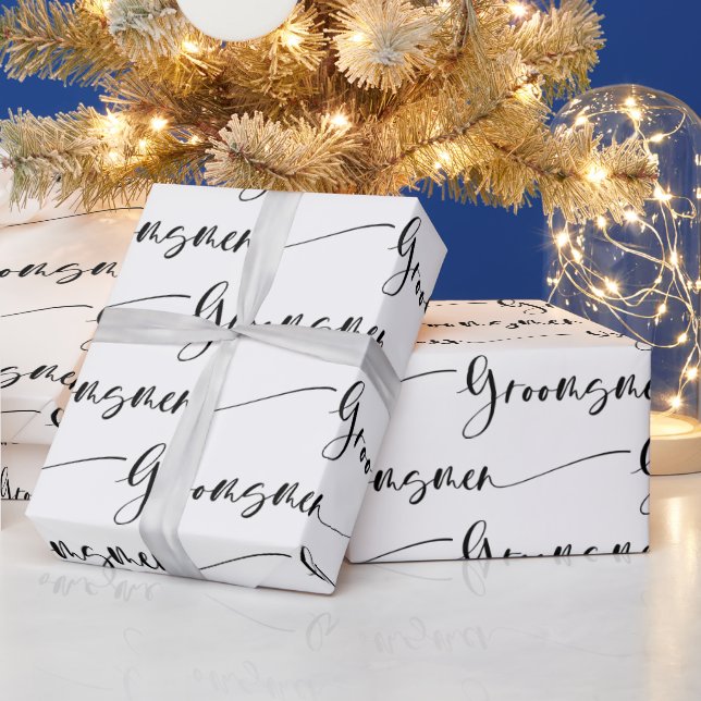 Modern Groomsmen Wrapping Paper in Black and White (Holidays)