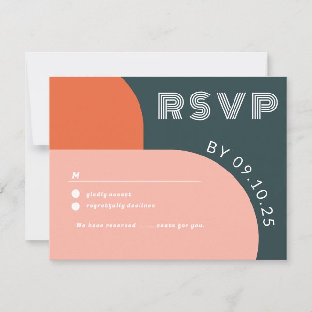 Modern Groovy Arch Retro RSVP QR code Wedding  Card (Front)