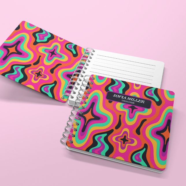 Modern Groovy Coloful Retro Rainbow Boho Abstract  Notebook (Creator Uploaded)