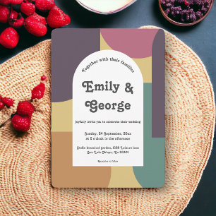 Modern Groovy Colourful Abstract Artistic Wedding Invitation