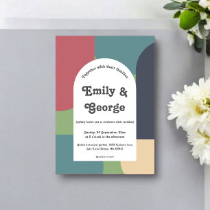 Modern Groovy Colourful Abstract Chic Retro Weddin Acrylic Invitations