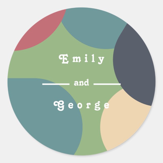 Modern Groovy Colourful Abstract Chic Retro Weddin Classic Round Sticker (Front)
