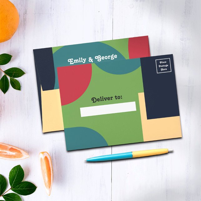 Modern Groovy Colourful Abstract Chic Retro Weddin Envelope (Creator Uploaded)