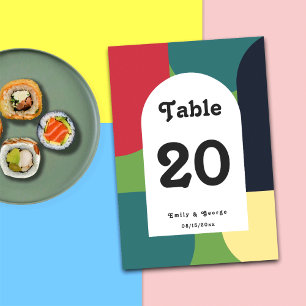 Modern Groovy Colourful Abstract Chic Retro Weddin Table Number