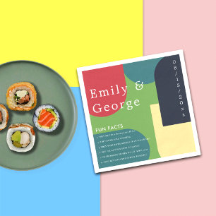 Modern Groovy Colourful Abstract Fun Facts Wedding Napkin