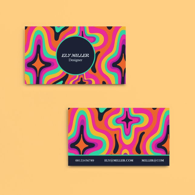 Modern Groovy Colourful Retro Abstract Boho Business Card (Creator Uploaded)