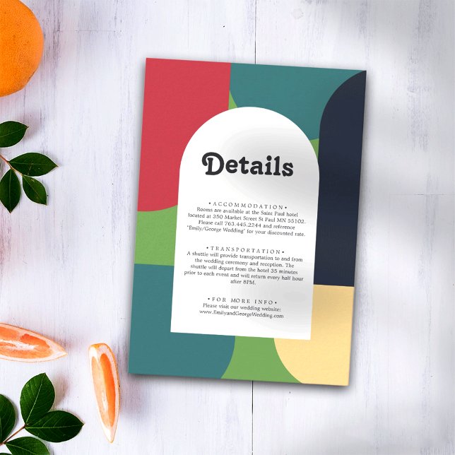 Modern Groovy Colourful Retro Arch Wedding Details Enclosure Card (Creator Uploaded)