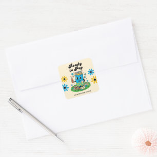 Modern Groovy Daisy Blue Yellow She's Ready to Pop Square Sticker