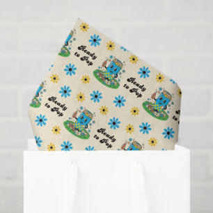 Modern Groovy Daisy Blue Yellow She's Ready to Pop Tissue Paper