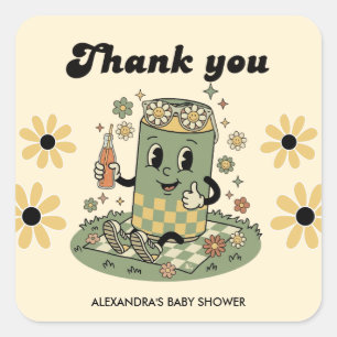 Modern Groovy Daisy Green Ready to Pop Thank you Square Sticker