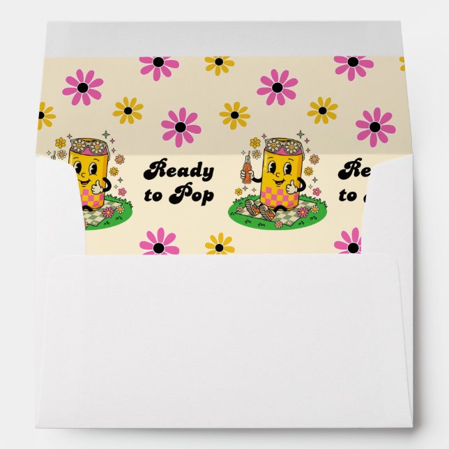 Modern Groovy Daisy Pink Yellow She's Ready to Pop Envelope (Back (Bottom))