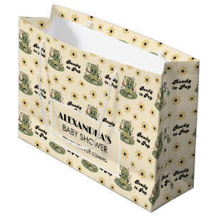 Modern Groovy Daisy Sage Green She's Ready to Pop Large Gift Bag